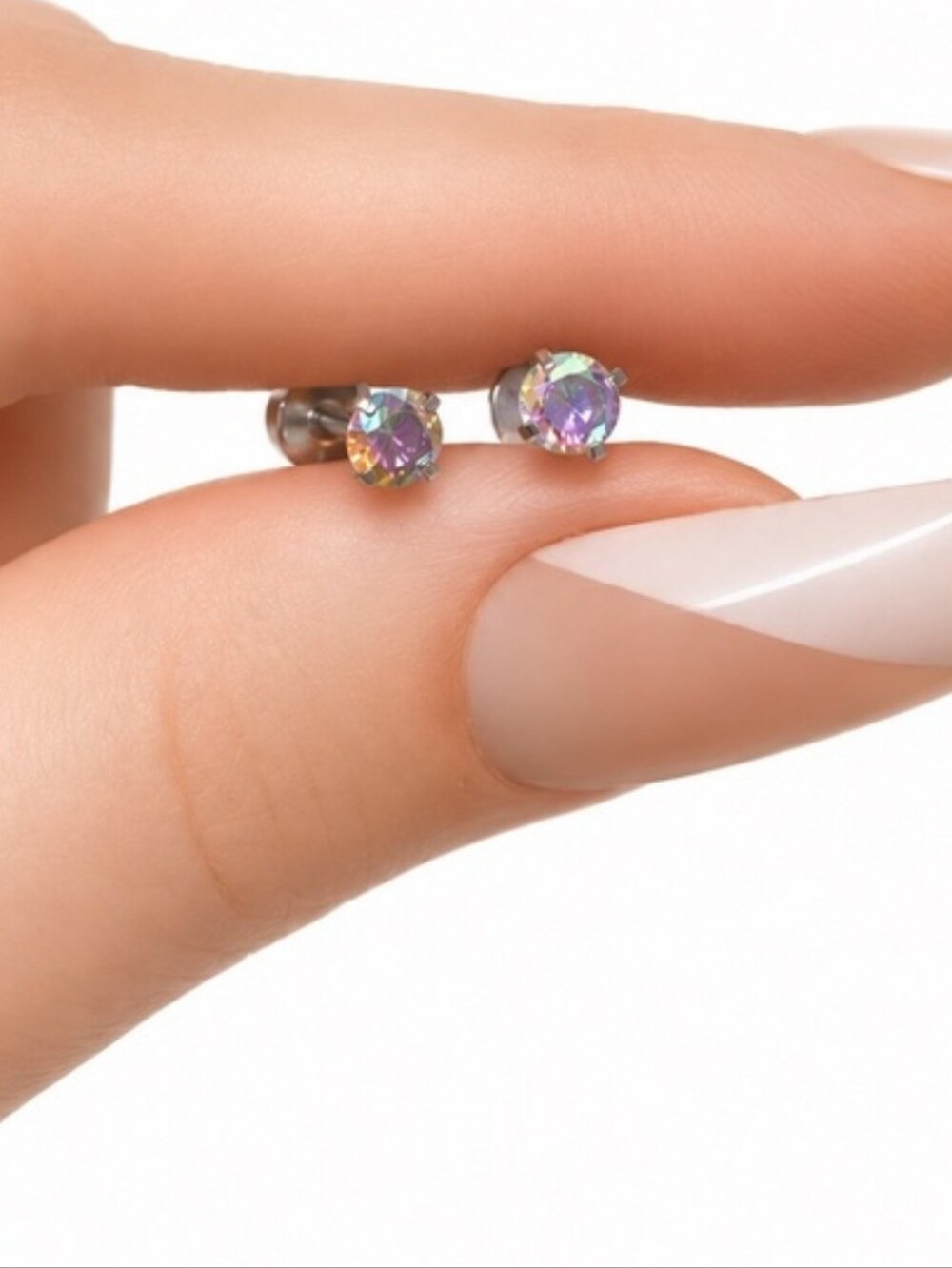 Aurora Crystal Stud Earrings - Iridescent Blue - Small Screw Back Earrings - Picture 3 of 7